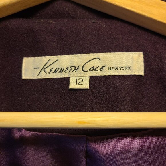 Kenneth Cole Plum Wool Coat | Military Style, Size 12, Satin Lined Button Detail - Picture 5 of 6